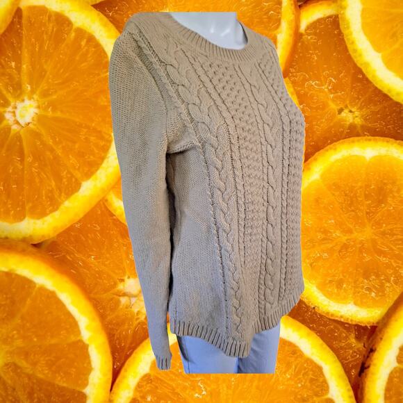 J. Crew Tan Cable Knit Crew Neck Long Sleeve Sweater Size Small - Picture 1 of 7